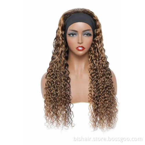 Cheap Deep Curly Ombre Highlight Human Hair Wigs Brazilian Remy Glueless P4-27 Colored Headband Wigs For Black Women